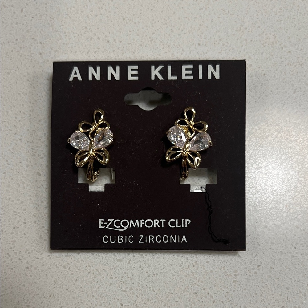 Anne Klein Gold Butterfly Earrings with Cubic Zirconia